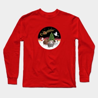 Three Guinea Pigs Watch Santa Take  Off on his "Night Flight" Long Sleeve T-Shirt